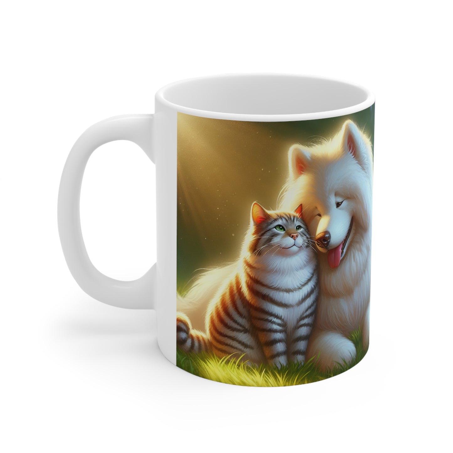 Great quality Joyful Pet Friendship Ceramic Coffee Mug - 11oz and 15oz - Fast delivery - Gift worthy - Dog - Cat - Samoyed - Tabby - Animal