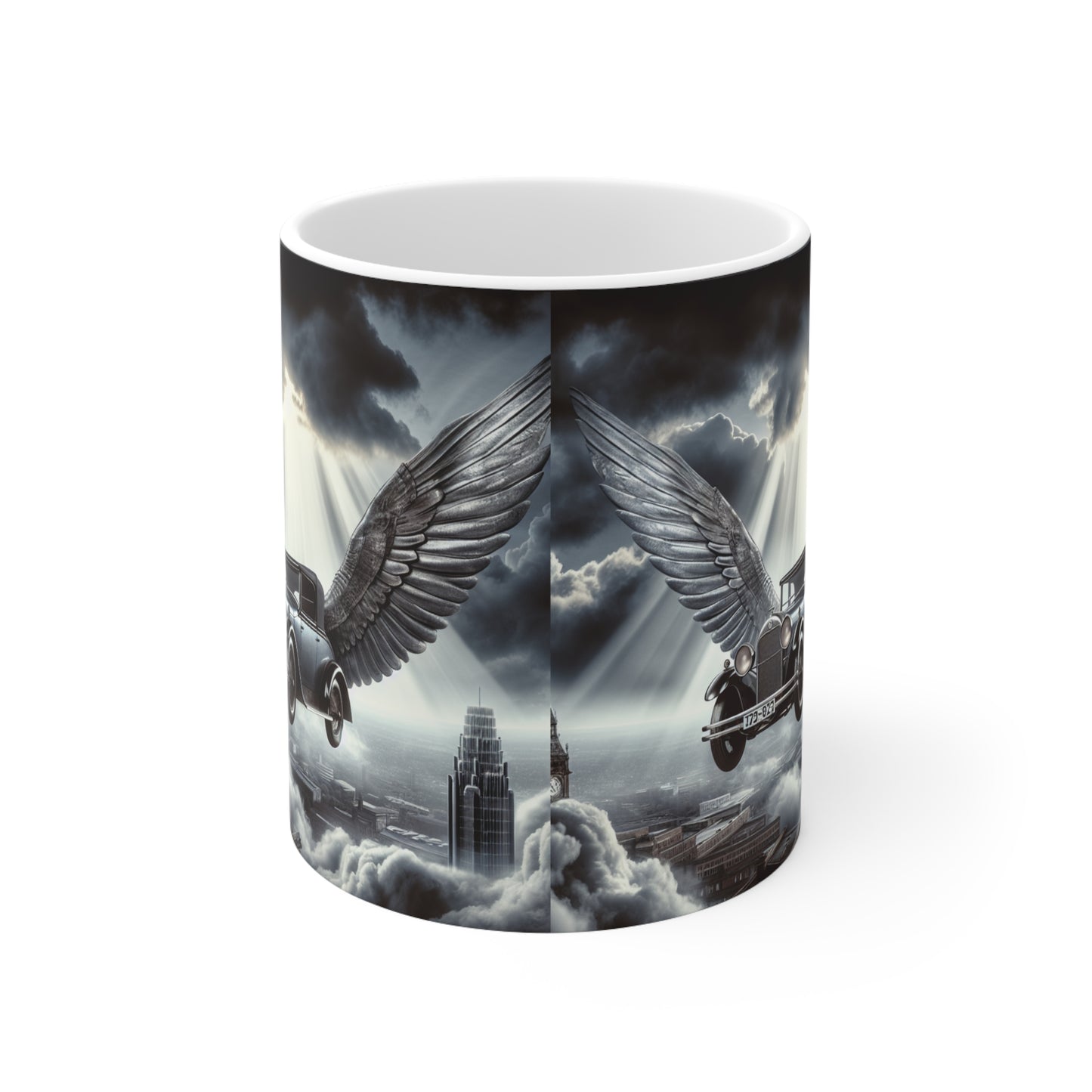 Vintage Winged Car Ceramic Coffee Mug, Ideal for Car Lovers, Unique Gift for Birthdays, Retro Aesthetic Mug, Fantasy Coffee Cup, peaky