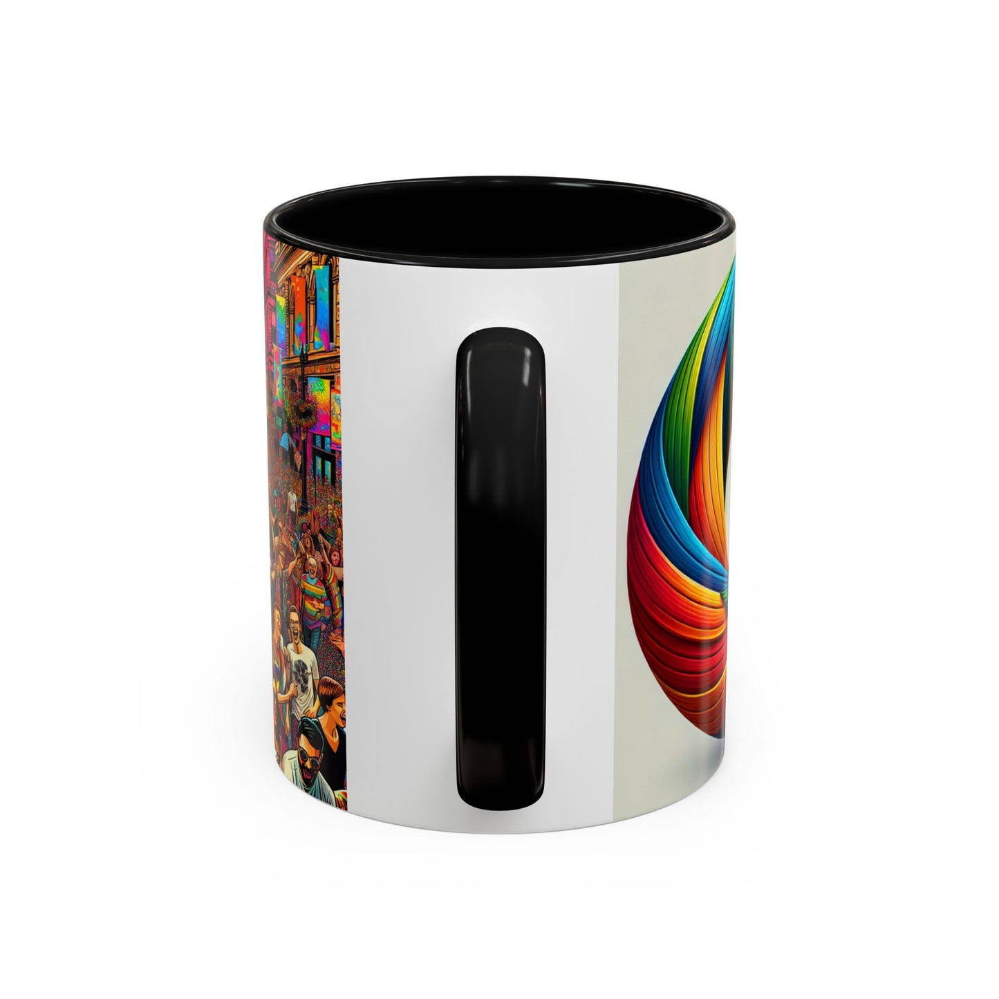 Pride Parade Accent Coffee Mug, Vibrant Rainbow Design, LGBTQ+ Celebration Mug, Colorful Drinkware for Friends, Gift for Pride Month 11oz