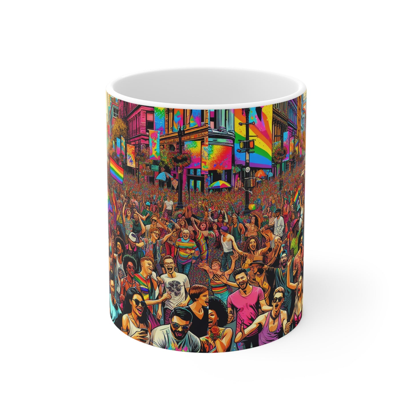 Pride Parade Mug, Colourful Coffee Cup for LGBTQ+ Celebrations, Perfect Gift for Pride Month, Rainbow Art Mug, Festival Drinkware