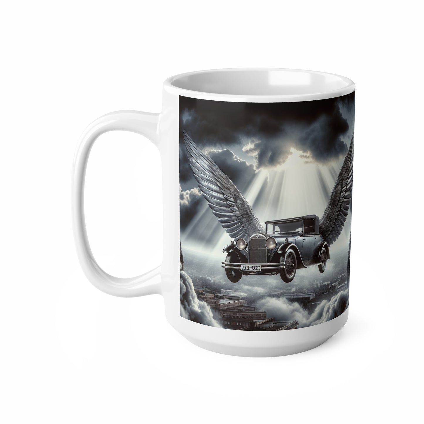 Vintage Winged Car Ceramic Coffee Mug, Ideal for Car Lovers, Unique Gift for Birthdays, Retro Aesthetic Mug, Fantasy Coffee Cup, peaky