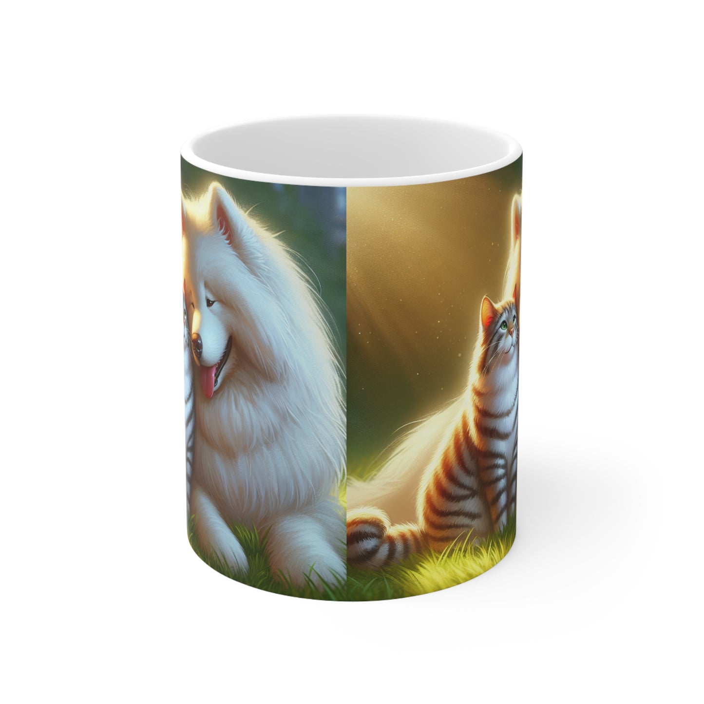 Great quality Joyful Pet Friendship Ceramic Coffee Mug - 11oz and 15oz - Fast delivery - Gift worthy - Dog - Cat - Samoyed - Tabby - Animal