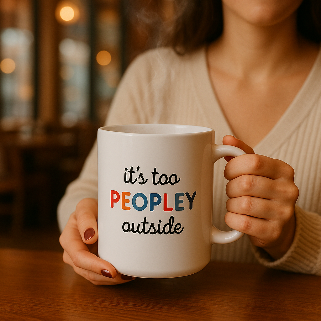 It's Too Peopley Outside,Funny Quote Ceramic Coffee Mug - 11oz & 15oz, Gift for Coffee Lovers, Cute Office Mug, Humorous Drinkware