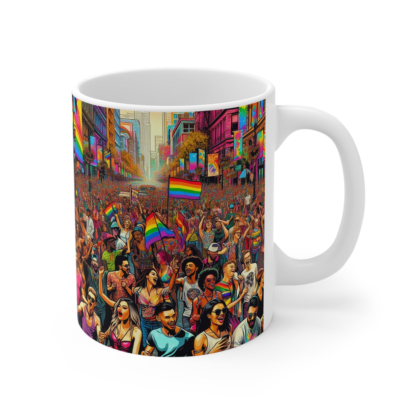 Pride Parade Mug, Colourful Coffee Cup for LGBTQ+ Celebrations, Perfect Gift for Pride Month, Rainbow Art Mug, Festival Drinkware