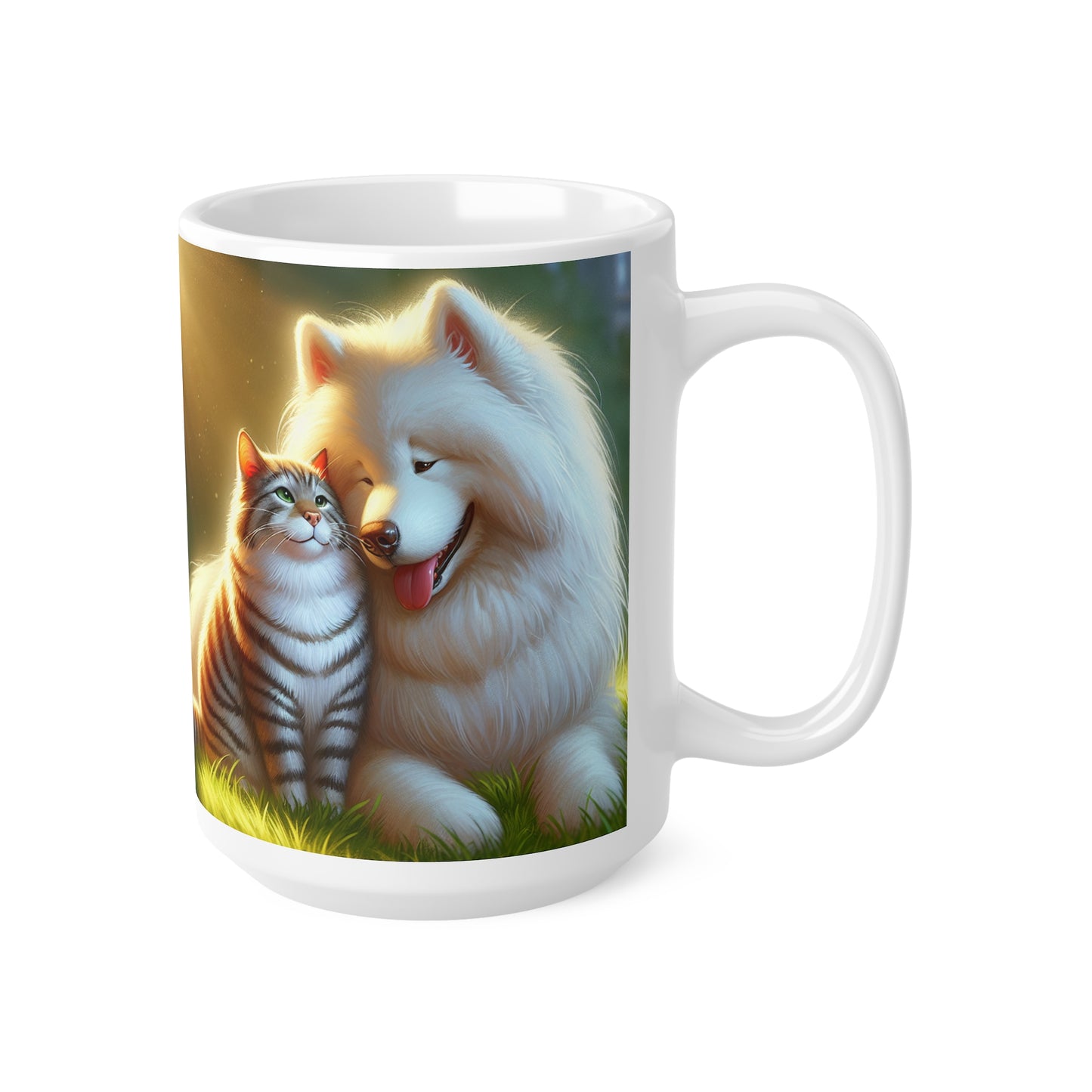 Great quality Joyful Pet Friendship Ceramic Coffee Mug - 11oz and 15oz - Fast delivery - Gift worthy - Dog - Cat - Samoyed - Tabby - Animal