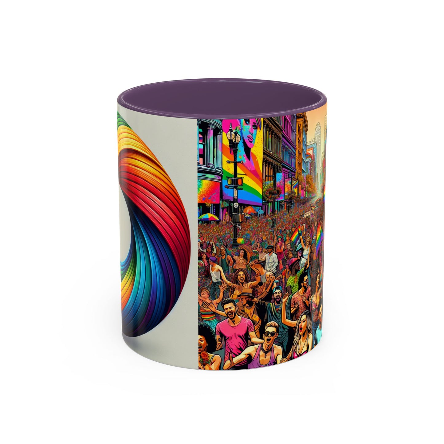 Pride Parade Accent Coffee Mug, Vibrant Rainbow Design, LGBTQ+ Celebration Mug, Colorful Drinkware for Friends, Gift for Pride Month 11oz