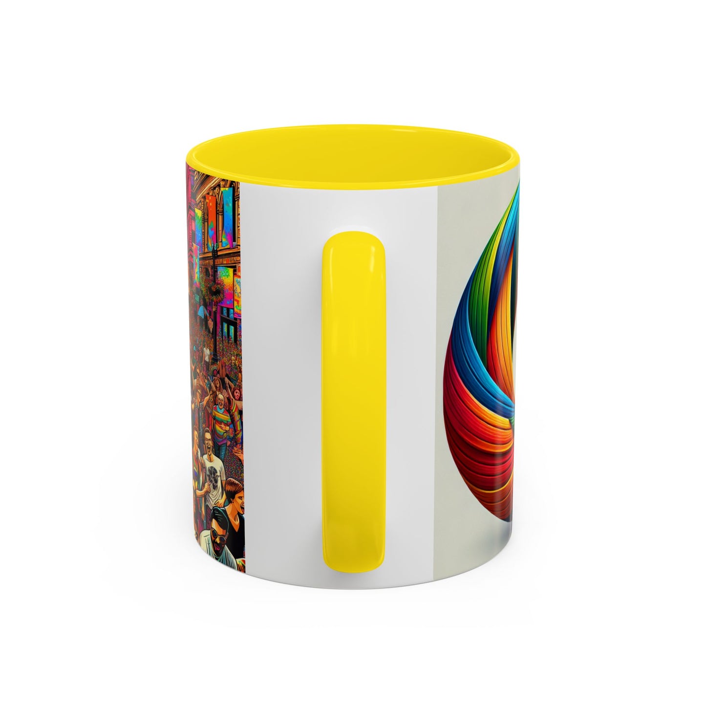 Pride Parade Accent Coffee Mug, Vibrant Rainbow Design, LGBTQ+ Celebration Mug, Colorful Drinkware for Friends, Gift for Pride Month 11oz