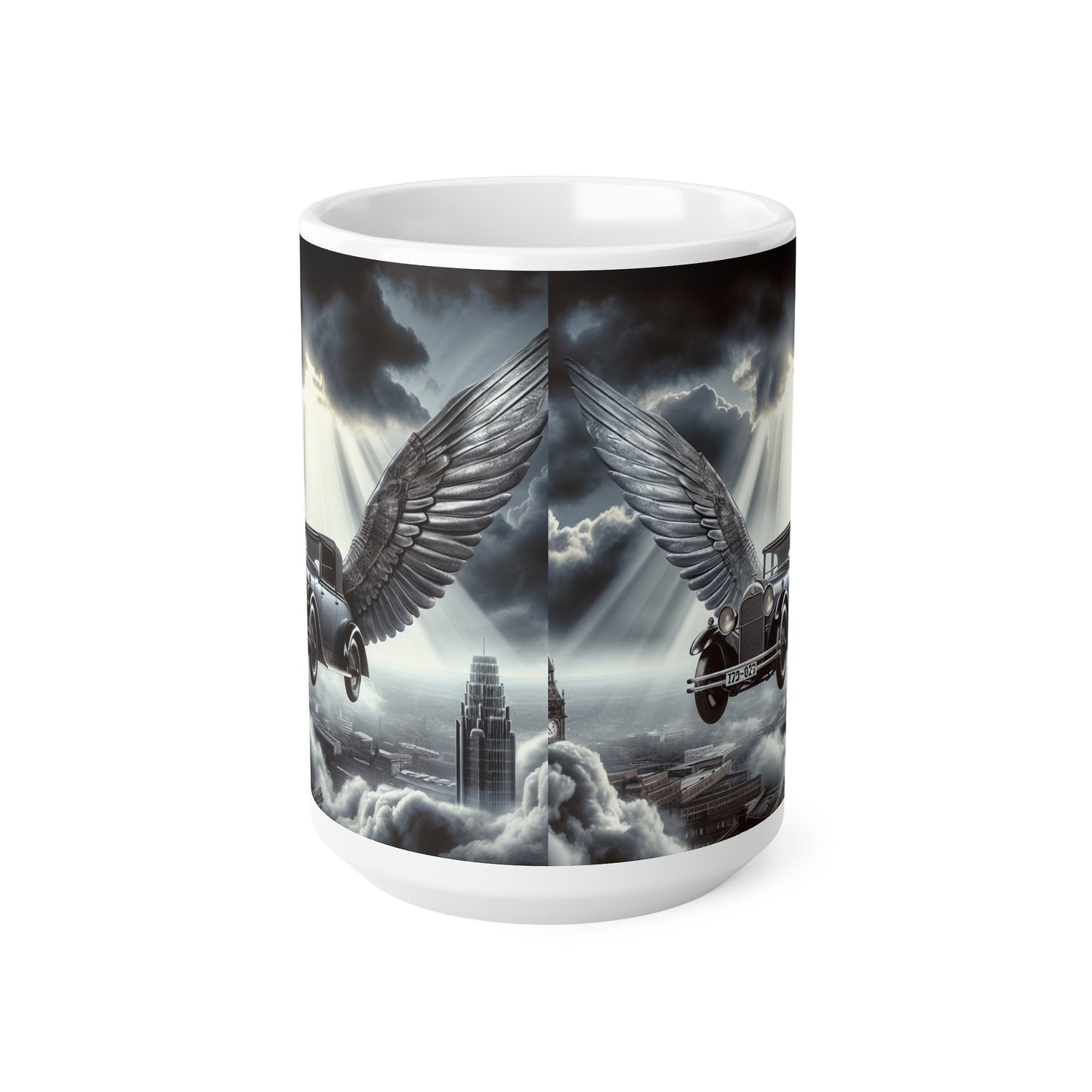 Vintage Winged Car Ceramic Coffee Mug, Ideal for Car Lovers, Unique Gift for Birthdays, Retro Aesthetic Mug, Fantasy Coffee Cup, peaky