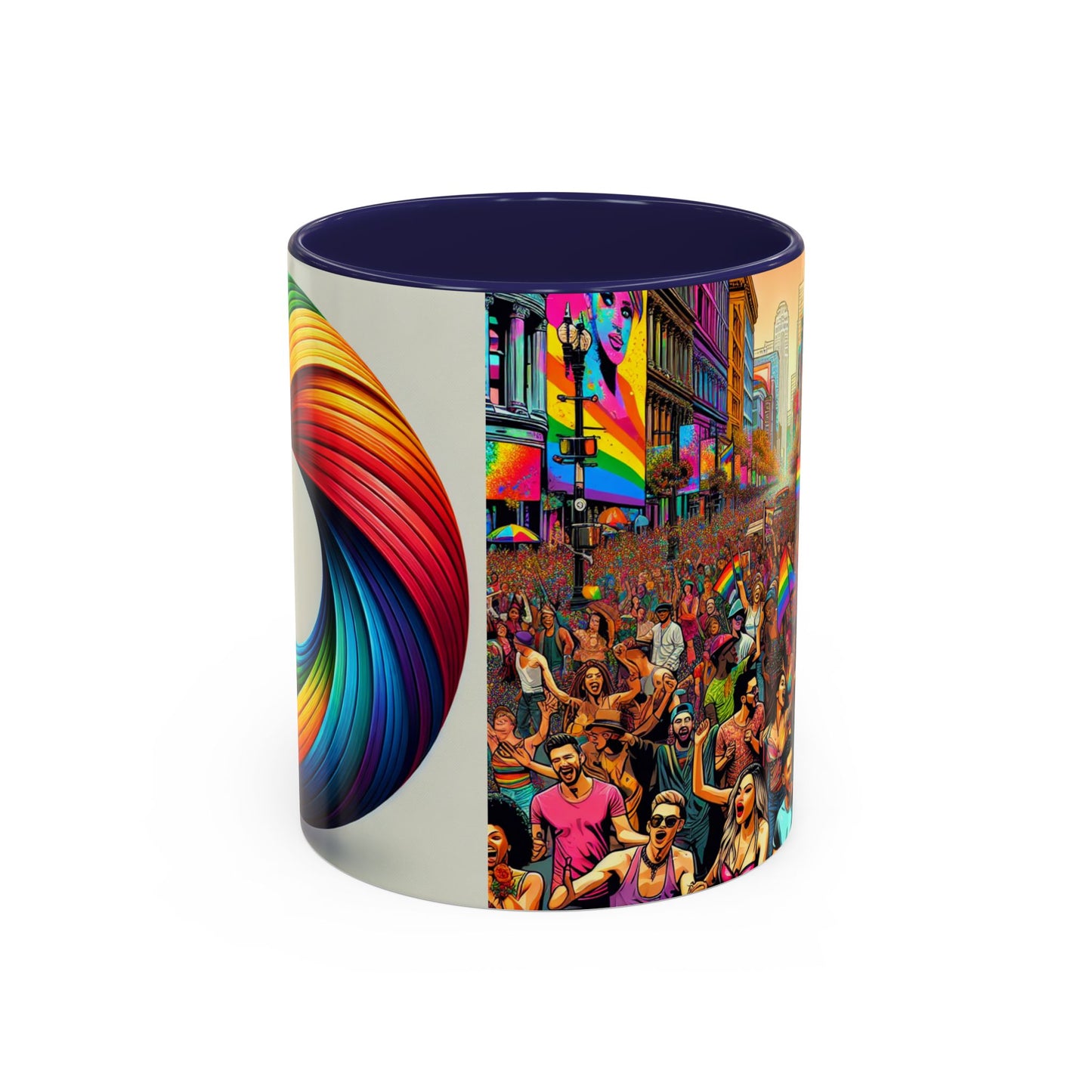 Pride Parade Accent Coffee Mug, Vibrant Rainbow Design, LGBTQ+ Celebration Mug, Colorful Drinkware for Friends, Gift for Pride Month 11oz