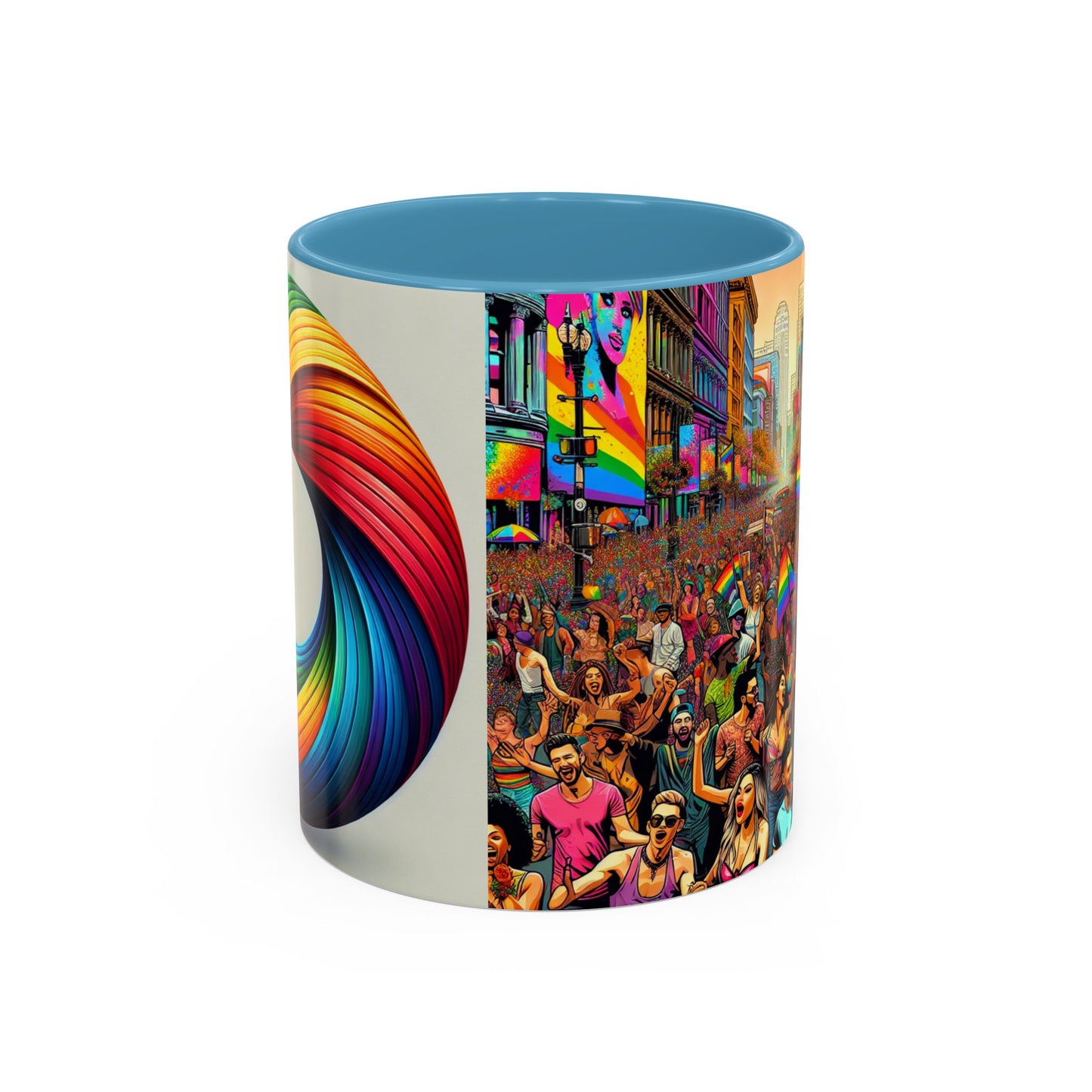 Pride Parade Accent Coffee Mug, Vibrant Rainbow Design, LGBTQ+ Celebration Mug, Colorful Drinkware for Friends, Gift for Pride Month 11oz