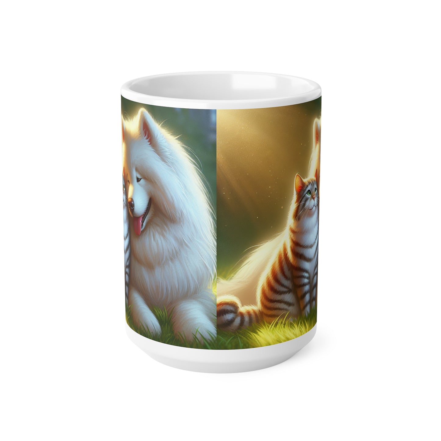Great quality Joyful Pet Friendship Ceramic Coffee Mug - 11oz and 15oz - Fast delivery - Gift worthy - Dog - Cat - Samoyed - Tabby - Animal