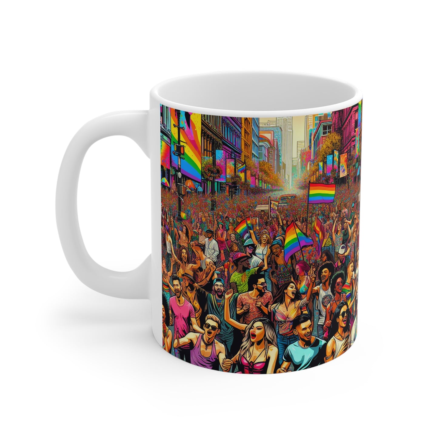 Pride Parade Mug, Colourful Coffee Cup for LGBTQ+ Celebrations, Perfect Gift for Pride Month, Rainbow Art Mug, Festival Drinkware