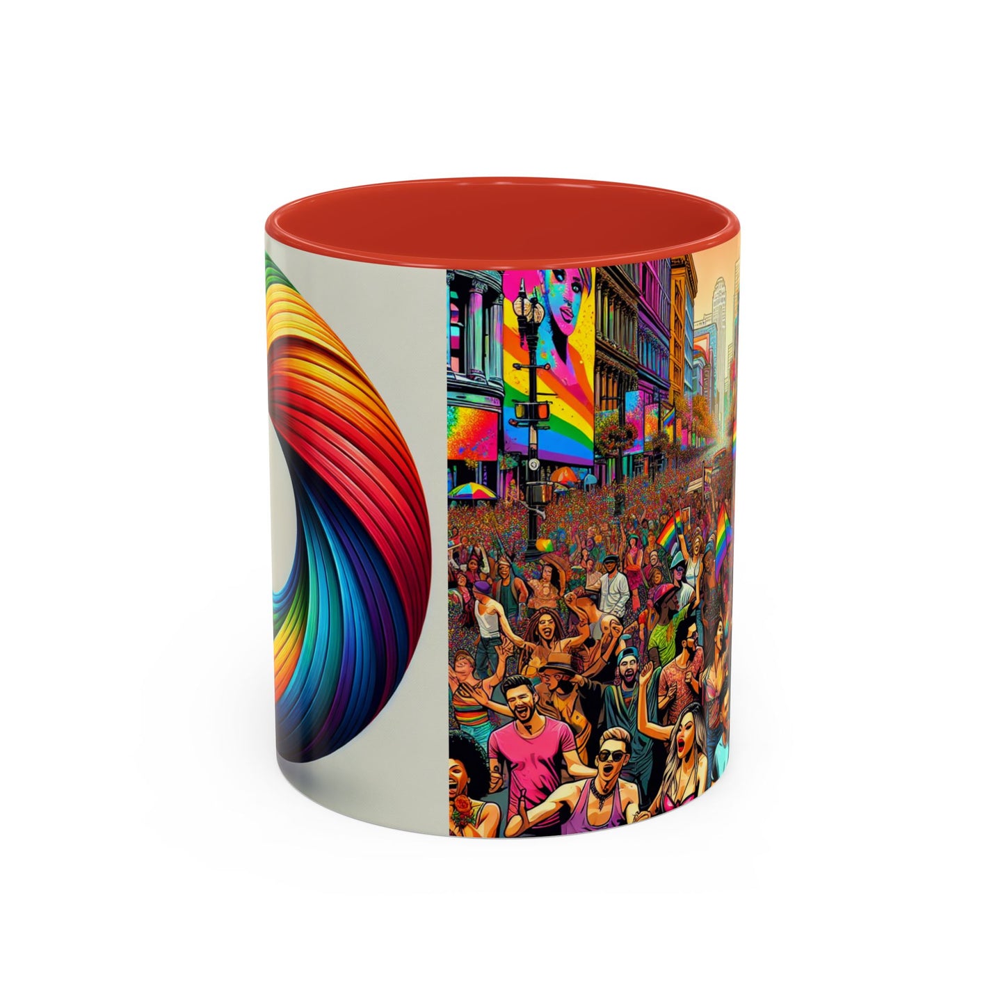 Pride Parade Accent Coffee Mug, Vibrant Rainbow Design, LGBTQ+ Celebration Mug, Colorful Drinkware for Friends, Gift for Pride Month 11oz
