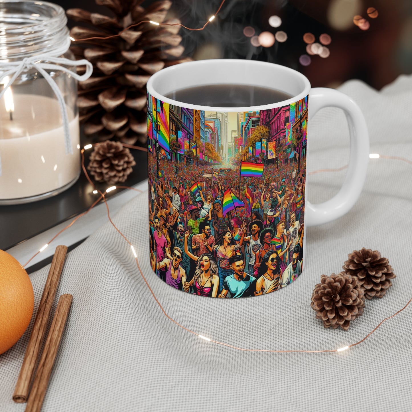 Pride Parade Mug, Colourful Coffee Cup for LGBTQ+ Celebrations, Perfect Gift for Pride Month, Rainbow Art Mug, Festival Drinkware