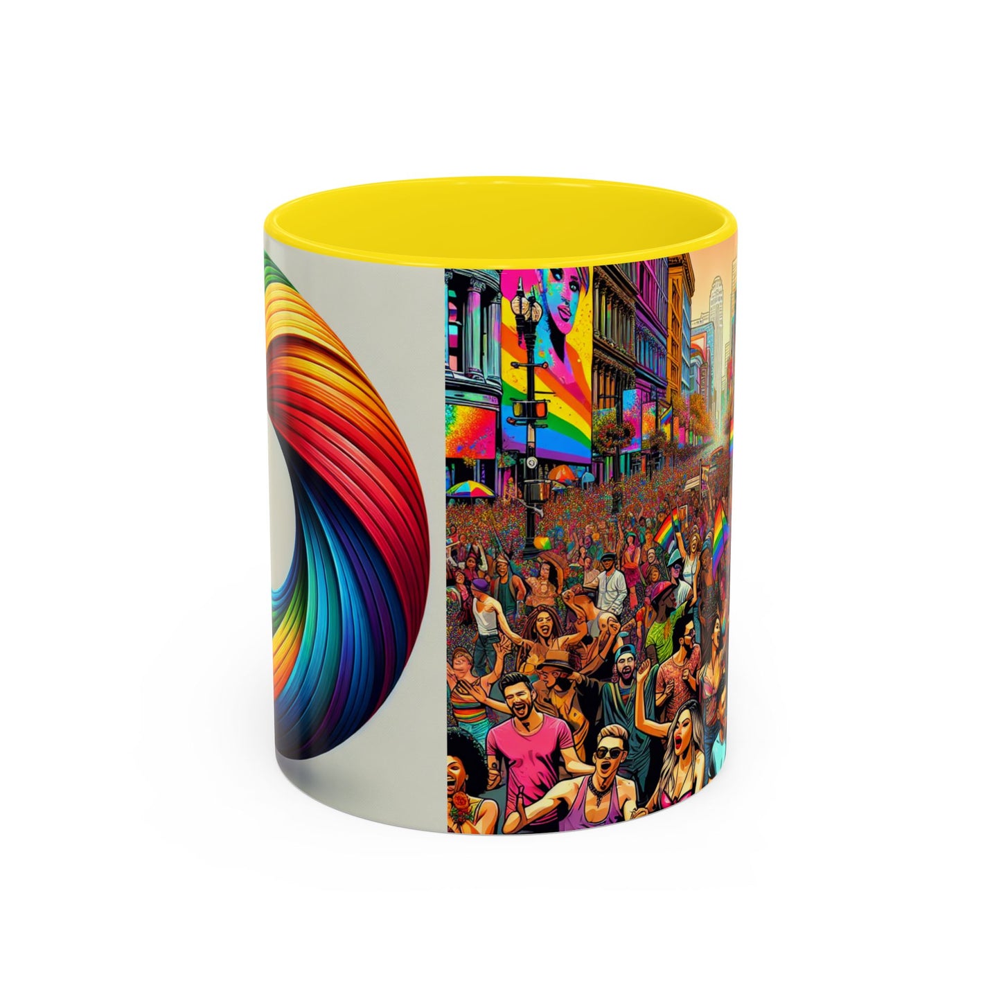 Pride Parade Accent Coffee Mug, Vibrant Rainbow Design, LGBTQ+ Celebration Mug, Colorful Drinkware for Friends, Gift for Pride Month 11oz