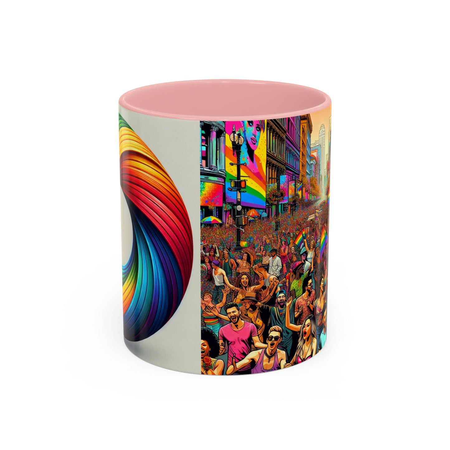 Pride Parade Accent Coffee Mug, Vibrant Rainbow Design, LGBTQ+ Celebration Mug, Colorful Drinkware for Friends, Gift for Pride Month 11oz