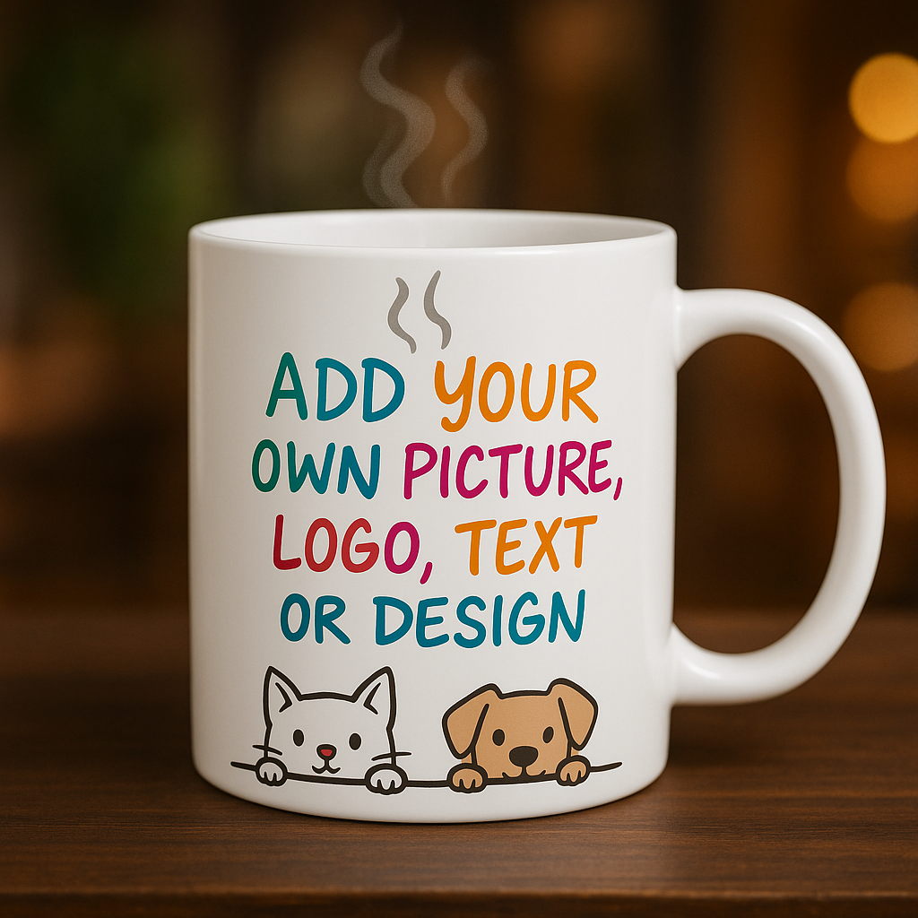 11oz and 15oz Personalised Mug with Your Own Message - Cusomisable Mug - Birthday Gift - Gift for Him - Gift for Her -Mug Gift-Logo-Business