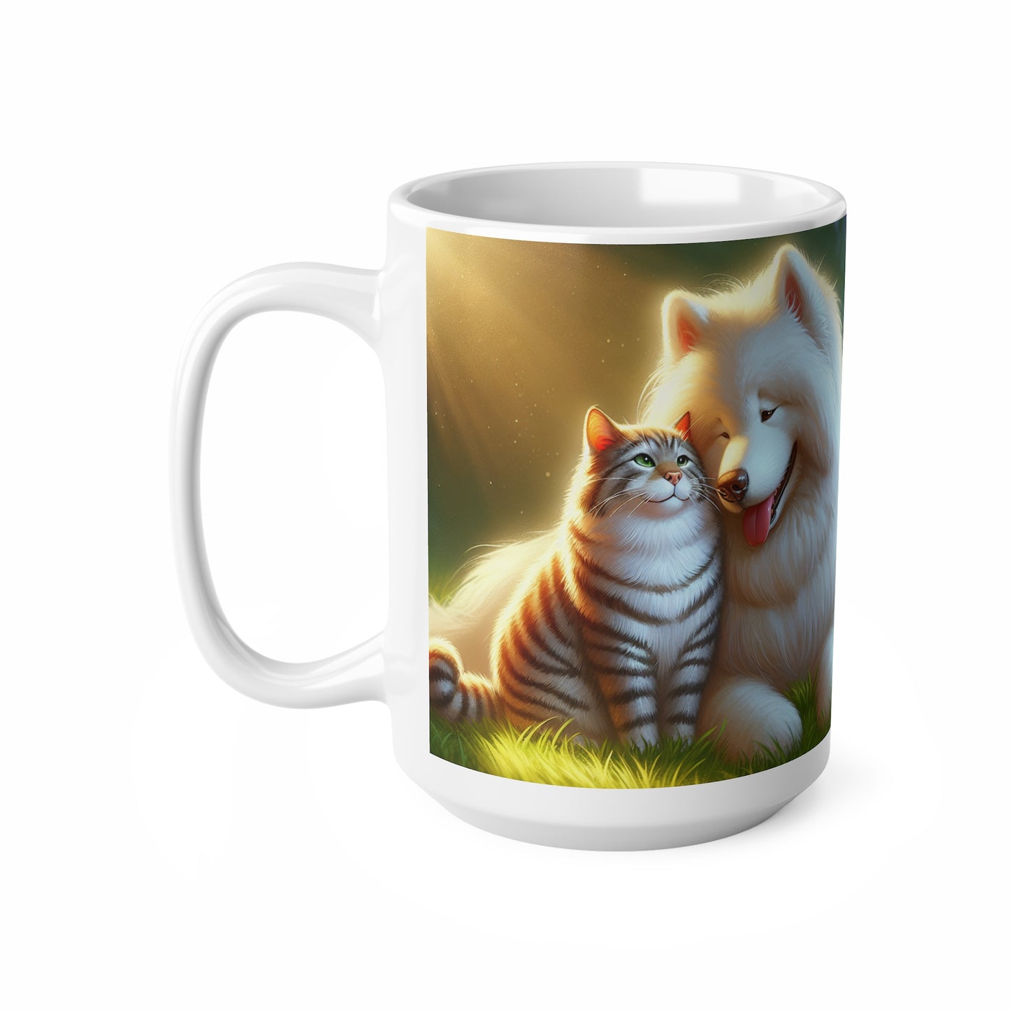 Great quality Joyful Pet Friendship Ceramic Coffee Mug - 11oz and 15oz - Fast delivery - Gift worthy - Dog - Cat - Samoyed - Tabby - Animal