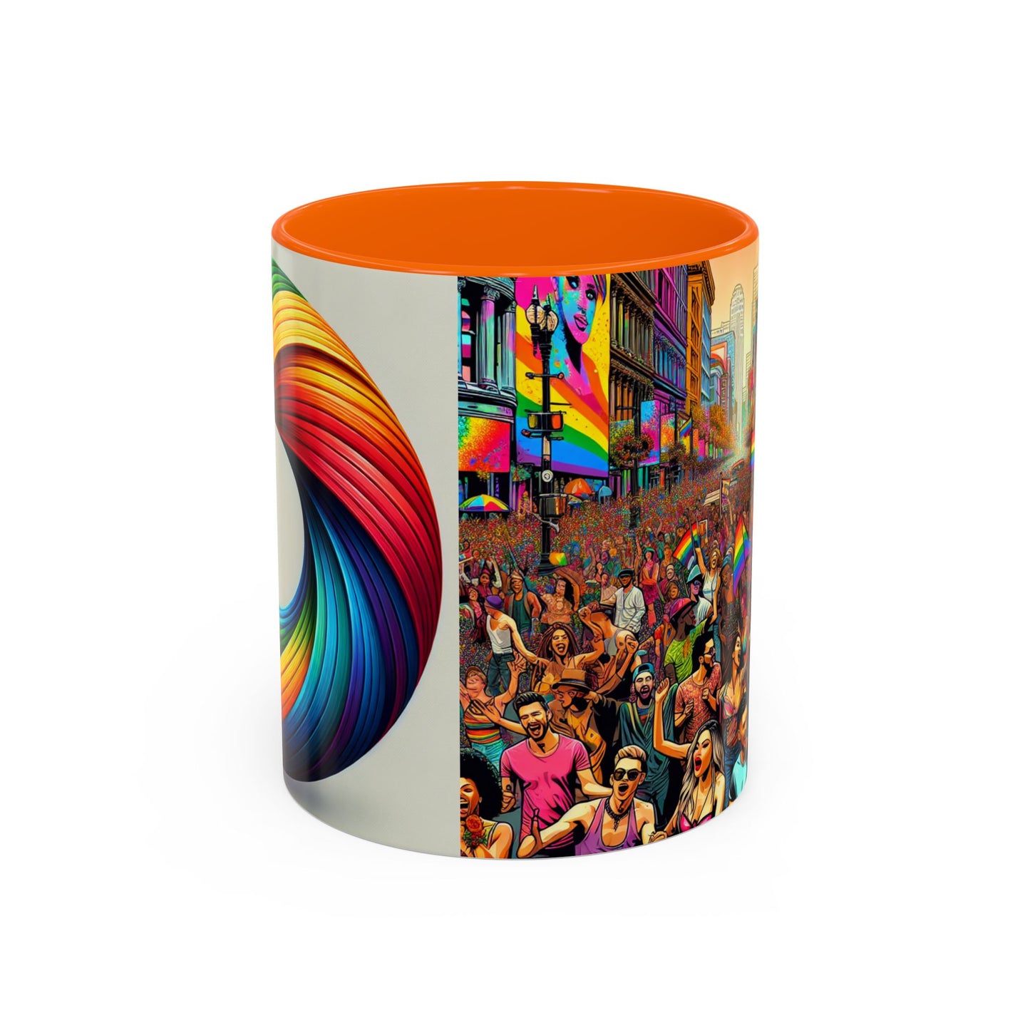 Pride Parade Accent Coffee Mug, Vibrant Rainbow Design, LGBTQ+ Celebration Mug, Colorful Drinkware for Friends, Gift for Pride Month 11oz