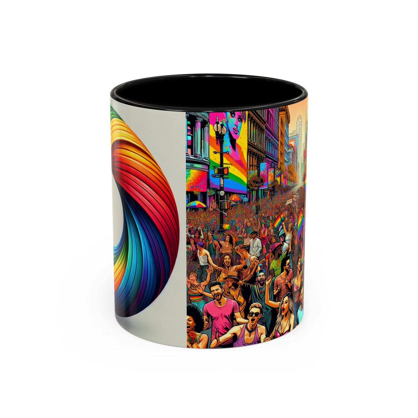 Pride Parade Accent Coffee Mug, Vibrant Rainbow Design, LGBTQ+ Celebration Mug, Colorful Drinkware for Friends, Gift for Pride Month 11oz