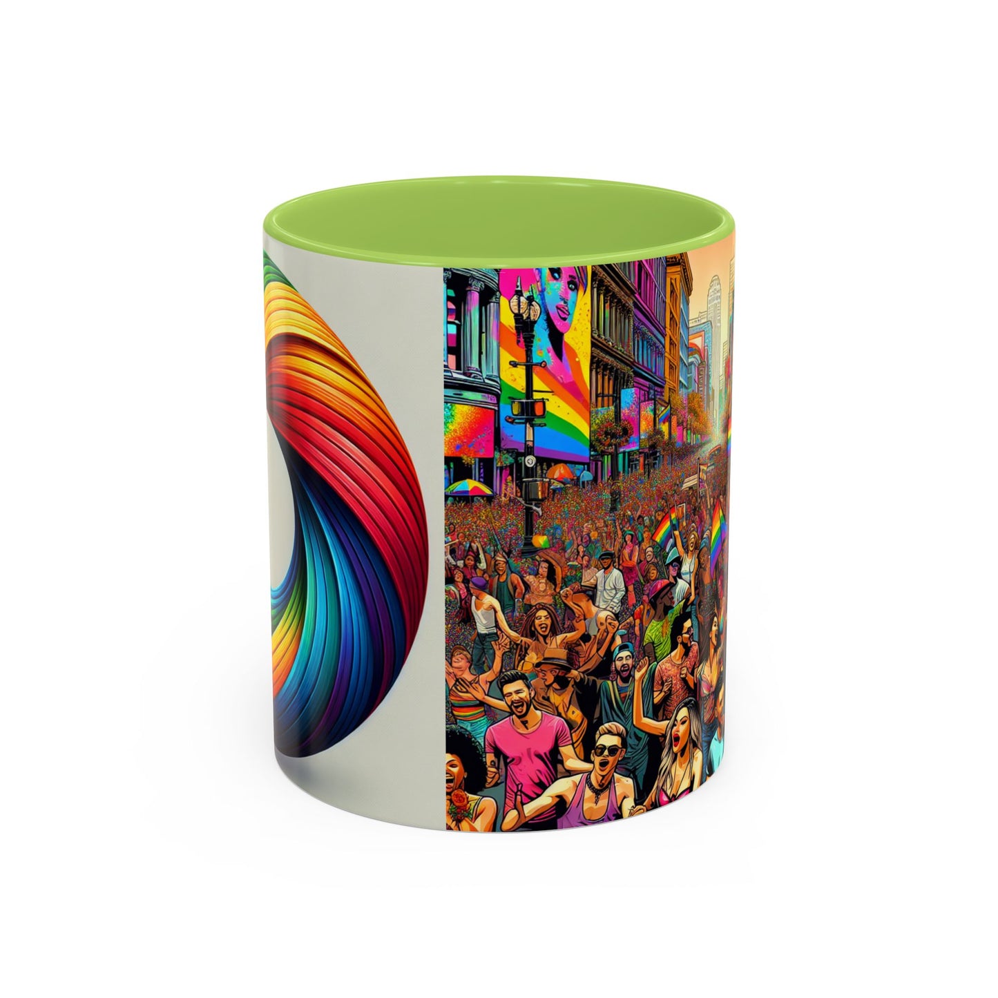 Pride Parade Accent Coffee Mug, Vibrant Rainbow Design, LGBTQ+ Celebration Mug, Colorful Drinkware for Friends, Gift for Pride Month 11oz